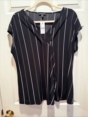 Lane Bryant Black and White Vertical-Stripe Twist Front Top